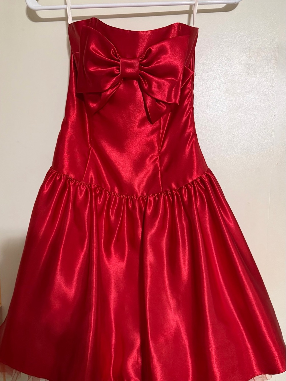 Jessica McClintock Red Satin Party Dress with Bow